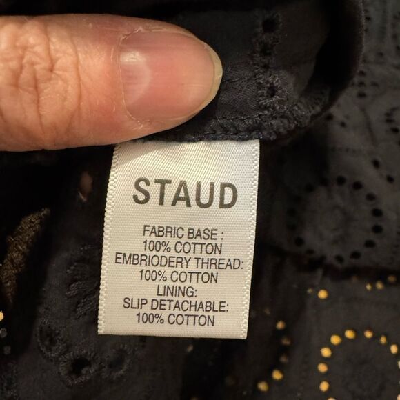 Staud Hyacinth Embroidered Eyelet Babydoll Mini Dress Black Short Sleeve SIZE SM - Picture 9 of 11